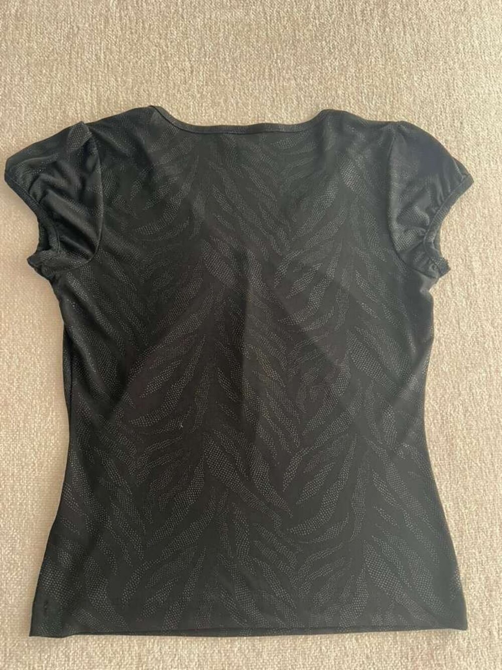 Worthington Stretch Black Ruched V-Neck Textured Top Size S - Picture 3 of 6